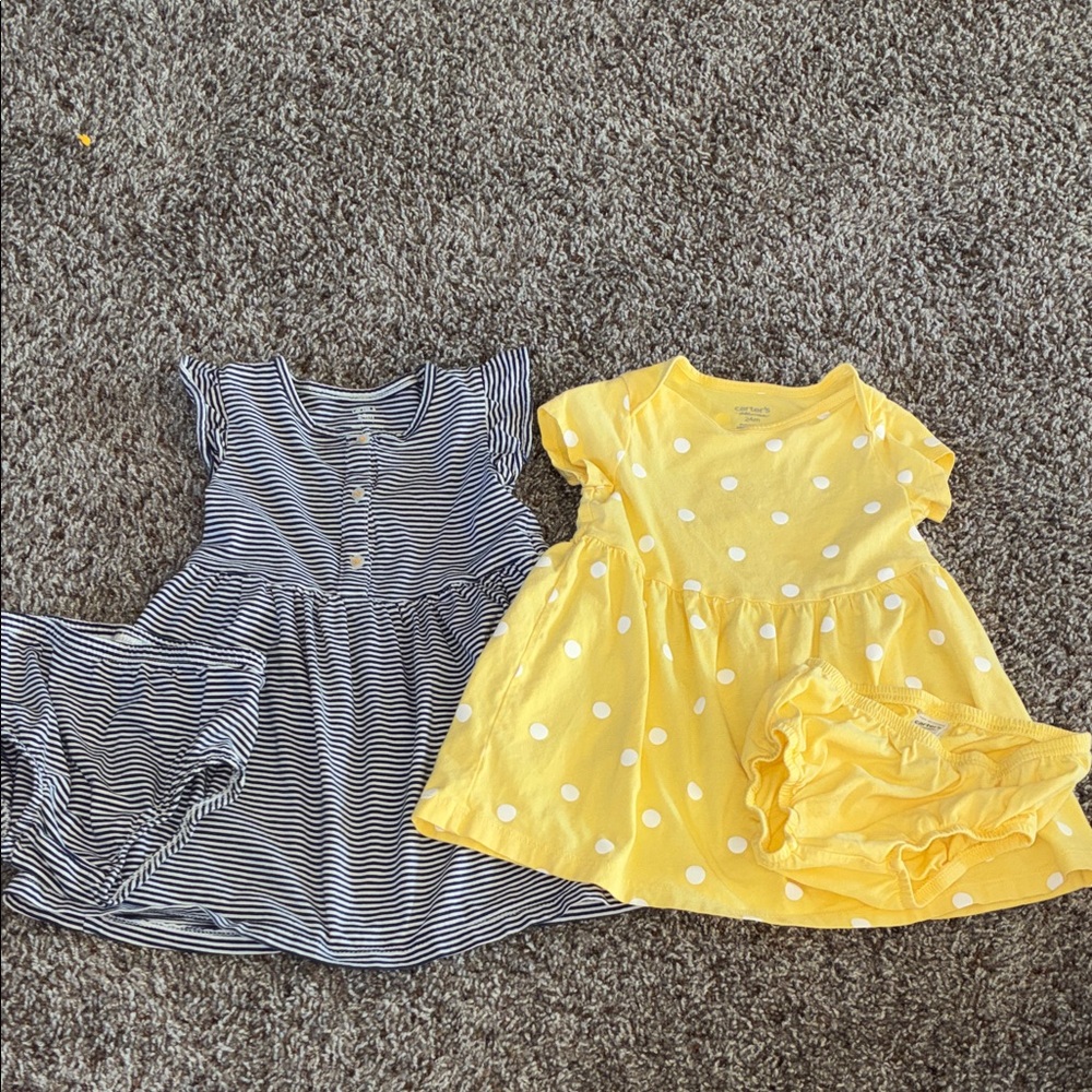 Carter's Yellow Polka Dot and Navy Striped Dress Set